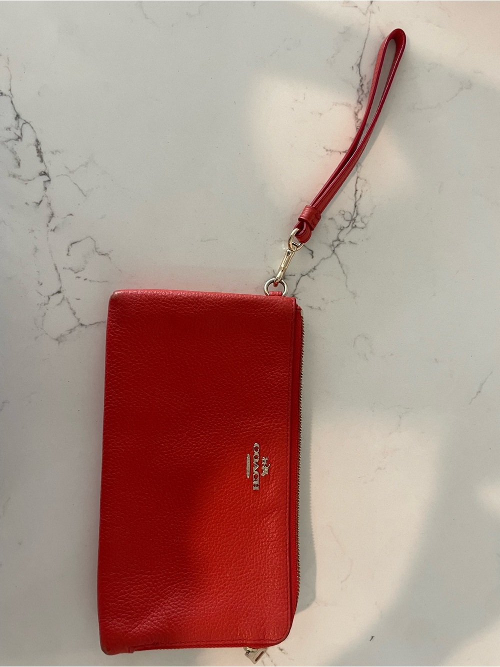 Coach Red Leather Wristlet Clutch with Gold Logo